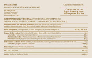 Cochinillo Asado ¡Al Momento!, el cochinillo de siempre con la comodidad de hoy. En Tabladillo reinventamos el cochinillo, un producto innovador que combina la tradición del auténtico cochinillo asado en un formato único, actual y sorprendente: ¡envasado en lata y en su propio jugo! Elaborado con nuestro inconfundible cochinillo pre-asado y deshuesado, mantiene todo el sabor, el crujiente y el dorado del cochinillo recién salido del horno. Sin conservantes, sin colorantes, ¡solo cochinillo y sal!, como manda la receta segoviana más pura. ¡Y además, sin frío! Para que puedas llevártelo a cualquier lugar y guardártelo en cualquier parte con facilidad, sin perder la calidad y la seguridad alimentaria que caracteriza al Cochinillo Tabladillo. Todo en una sola lata: abre, calienta y saborea la magia del Cochinillo Tabladillo en cuestión de minutos. Una lata con abrefácil que contiene 290gr, para 1-2 raciones y ideal tanto para una comida especial como para compartir con un primer plato. ¡Conviértete en segoviano en solo 5 minutos!